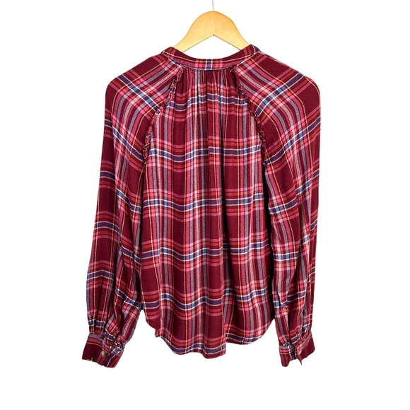 Pilcro Anthropologie Women Breezy Plaid Button Down Shirt XS Maroon Long Sleeve - Picture 5 of 10